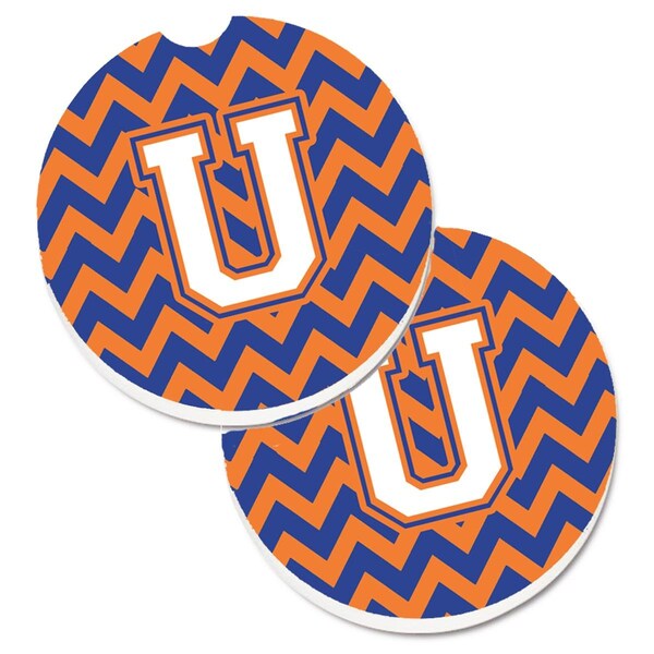 Carolines Treasures Letter U Chevron Blue and Orange No.3 Set of 2 Cup Holder Car Coaster CJ1060-UCARC - main